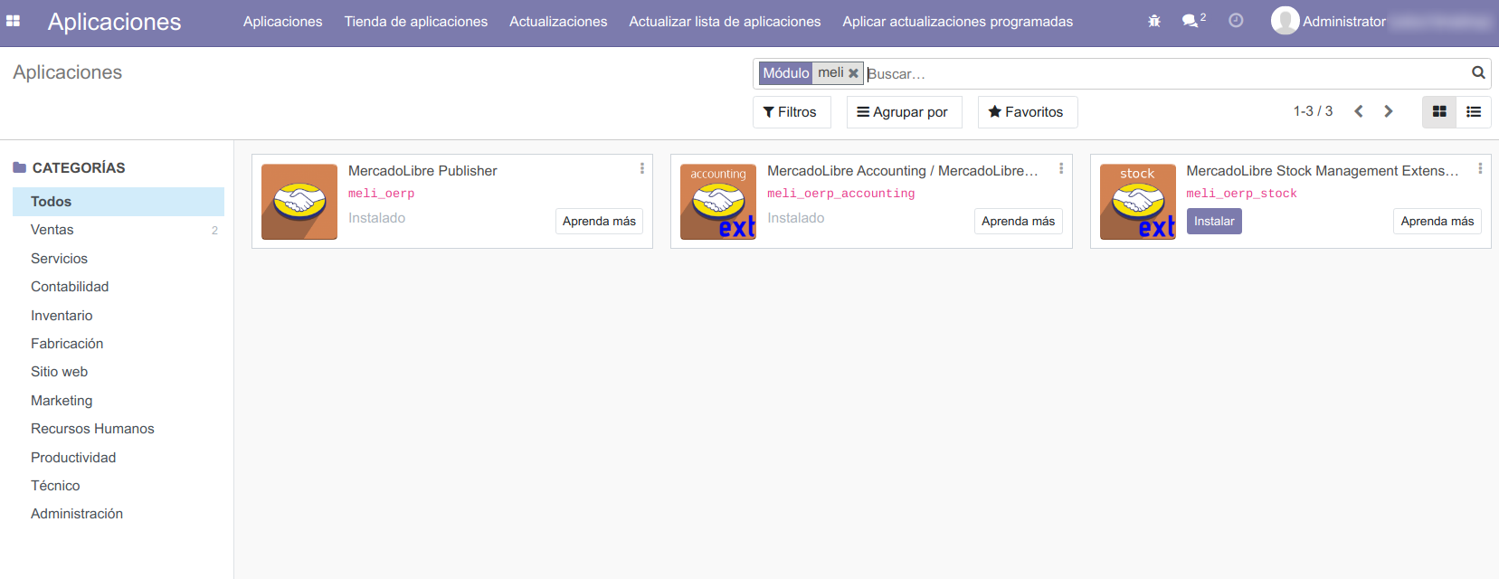Extensión Módulo MercadoLibre Stock Management para Odoo